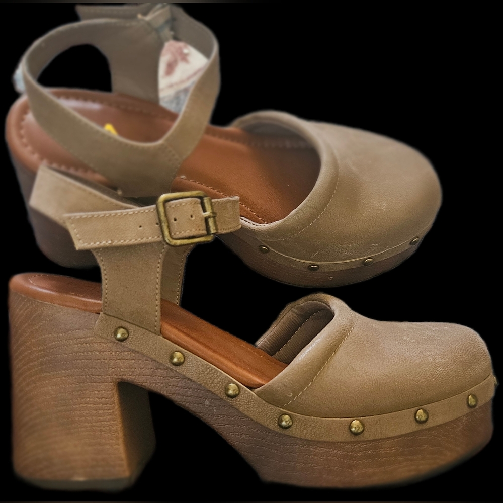 MIA Tan Platform Mules with Buckle